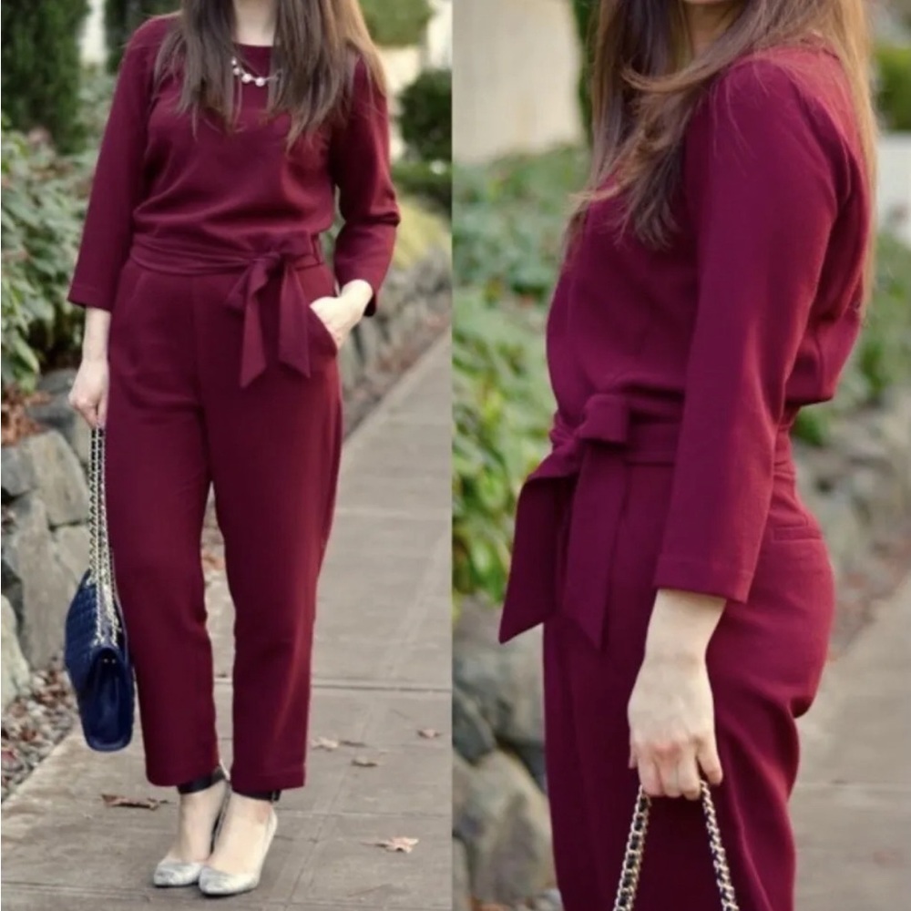 NWT Madewell Sloan Cabernet Crepe Pants Jumpsuit Classy Pockets Women’s Size 0